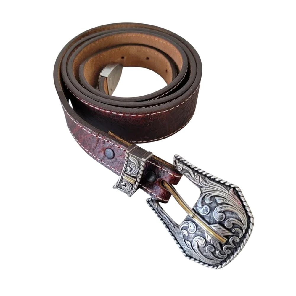 Justin Western Leather Belt Dark Brown Mens 46 Bison Top Grain Arrow Buckle USA